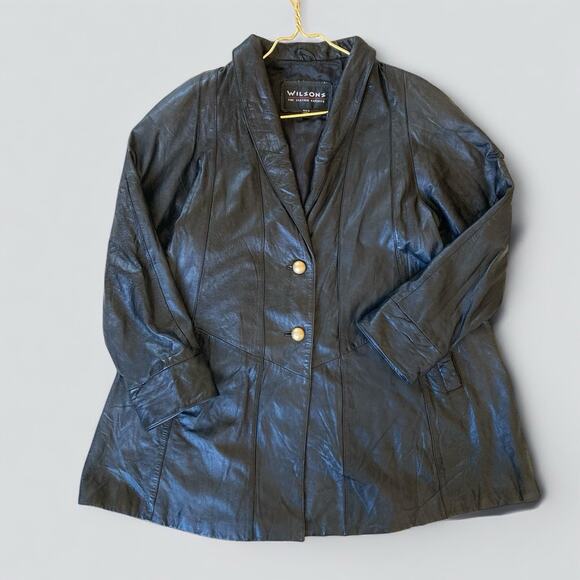 WILSONS Vintage Leather Black Jacket Gold Buttons Size M - Picture 1 of 16